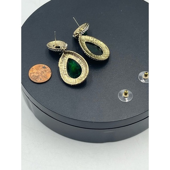 Amrita Singh Gold Tone Austrian Pave Crystal Turquoise Green Teardrop Earrings - Picture 5 of 12
